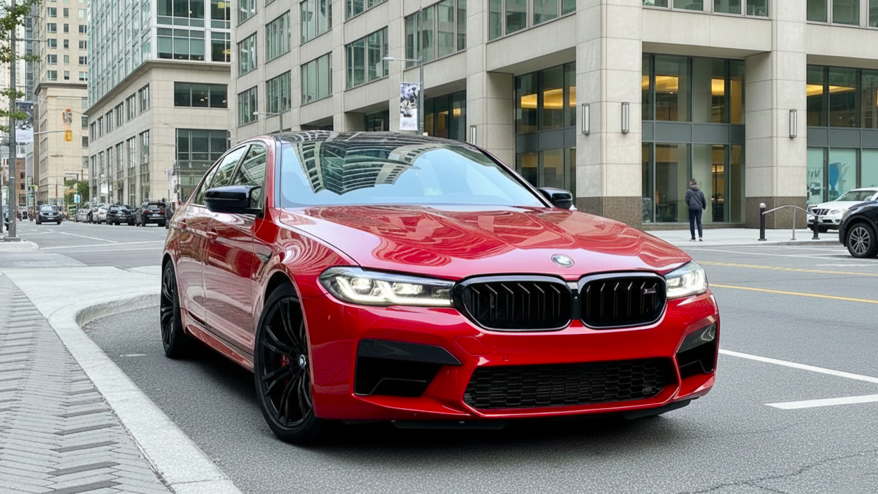 BMW M5 2 красного цвета