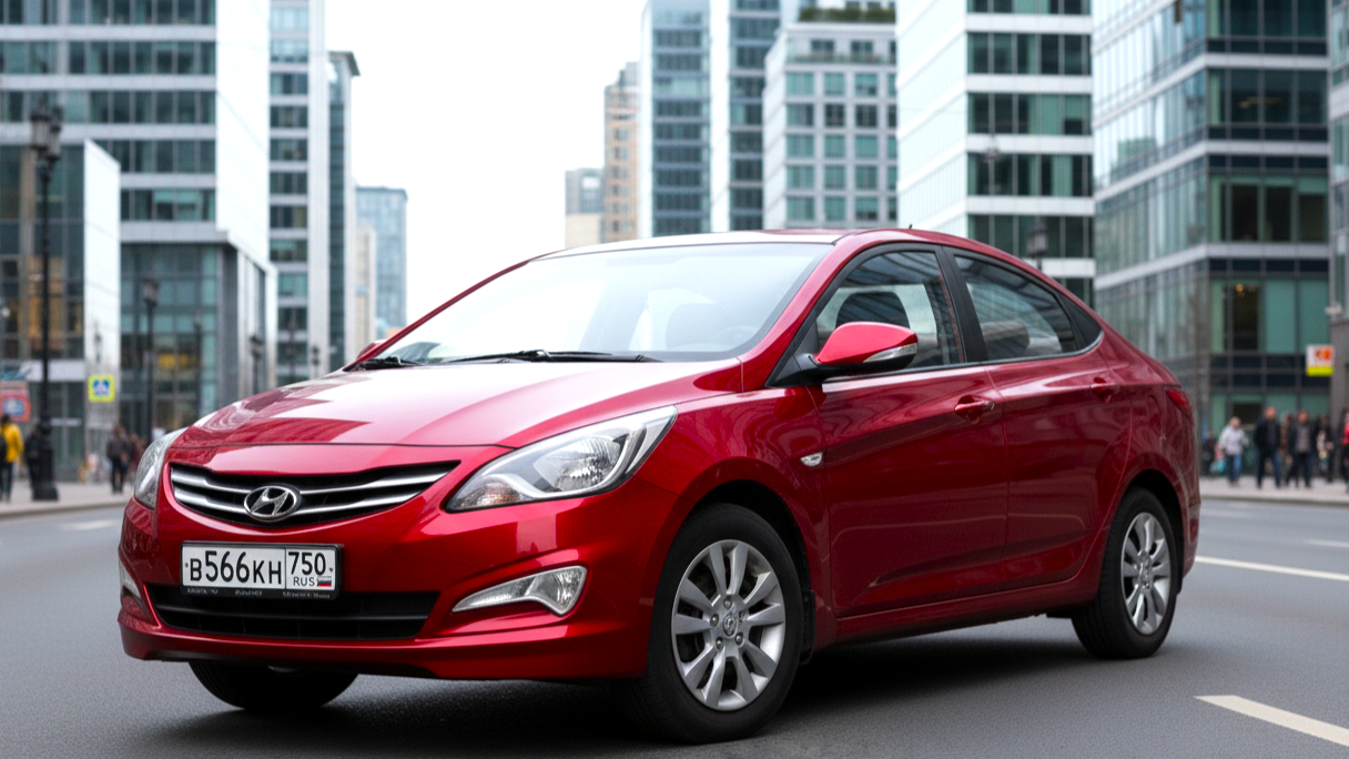 Hyundai Solaris красного цвета