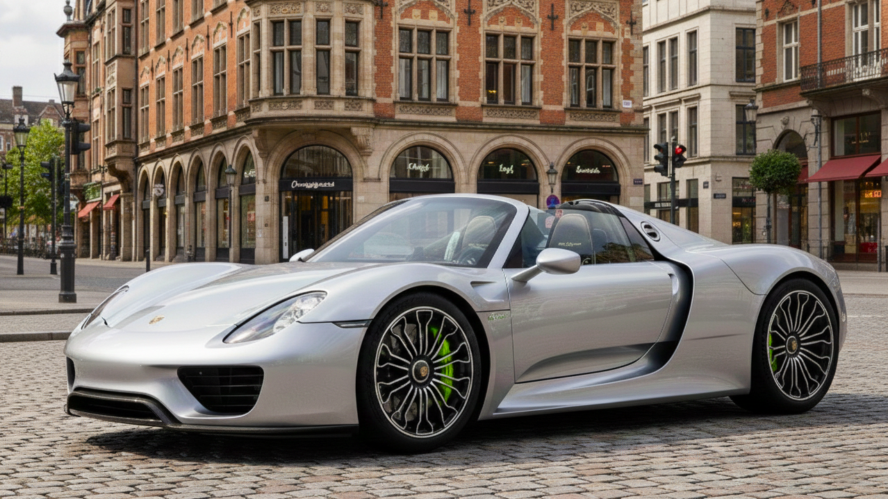 Porsche 918 Spyder 2 серебристого цвета