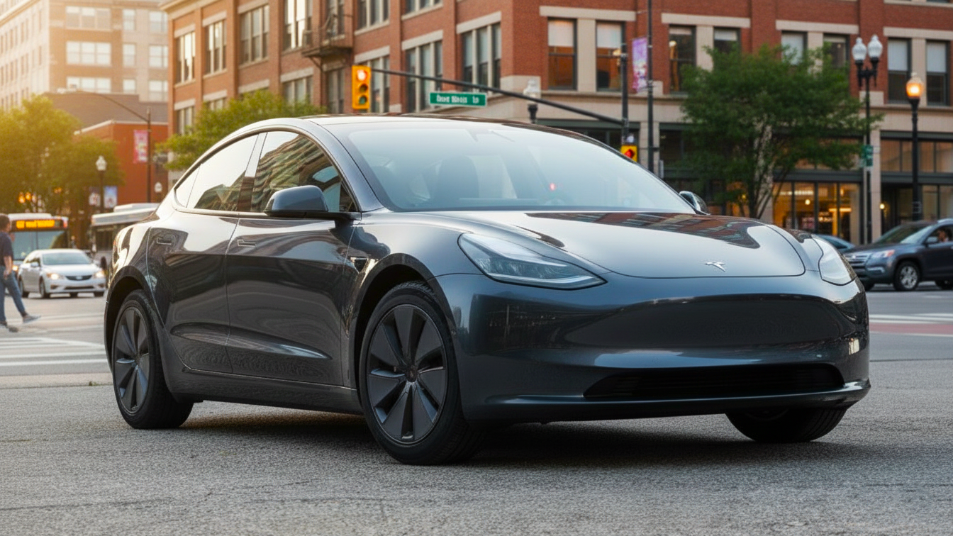 Tesla Model 3 2 серого цвета