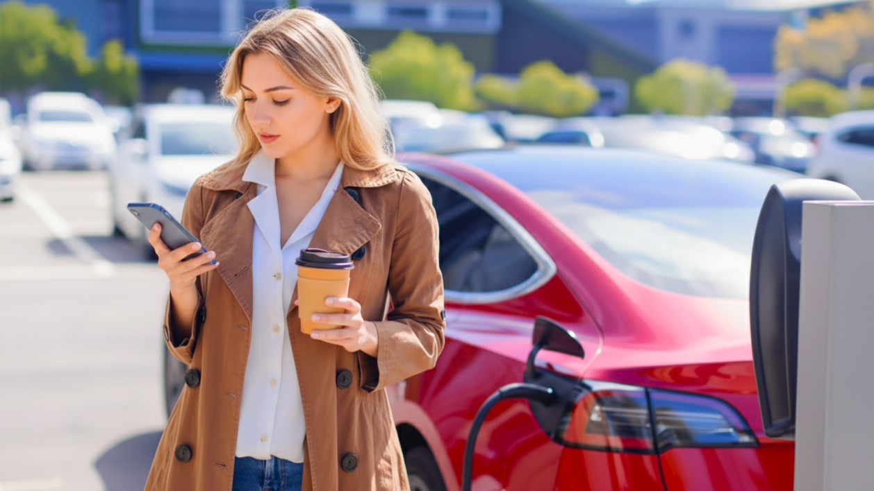 Red Electric Car on Charge