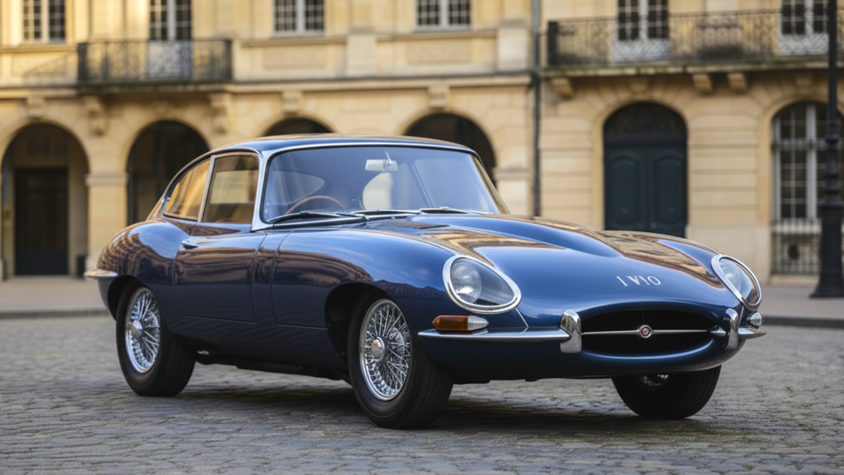 Jaguar E–Type (1961–1975) темно-синего цвета
