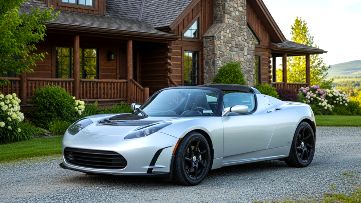 Tesla Roadster белого цвета