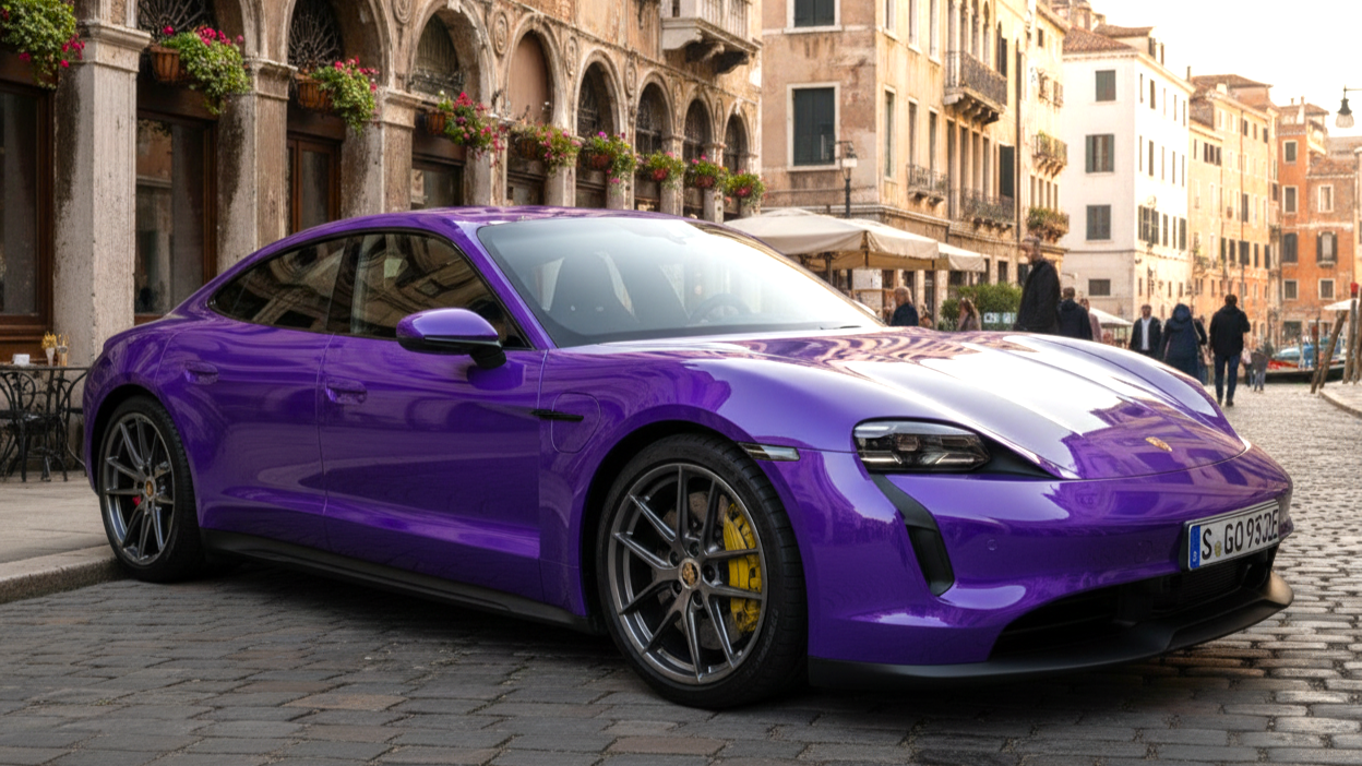 Porsche Taycan Turbo GT фиолетового цвета