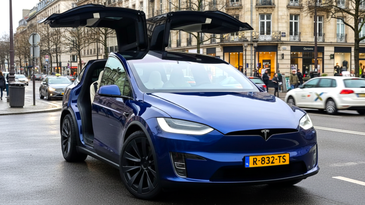 Tesla Model X Plai синего цвета