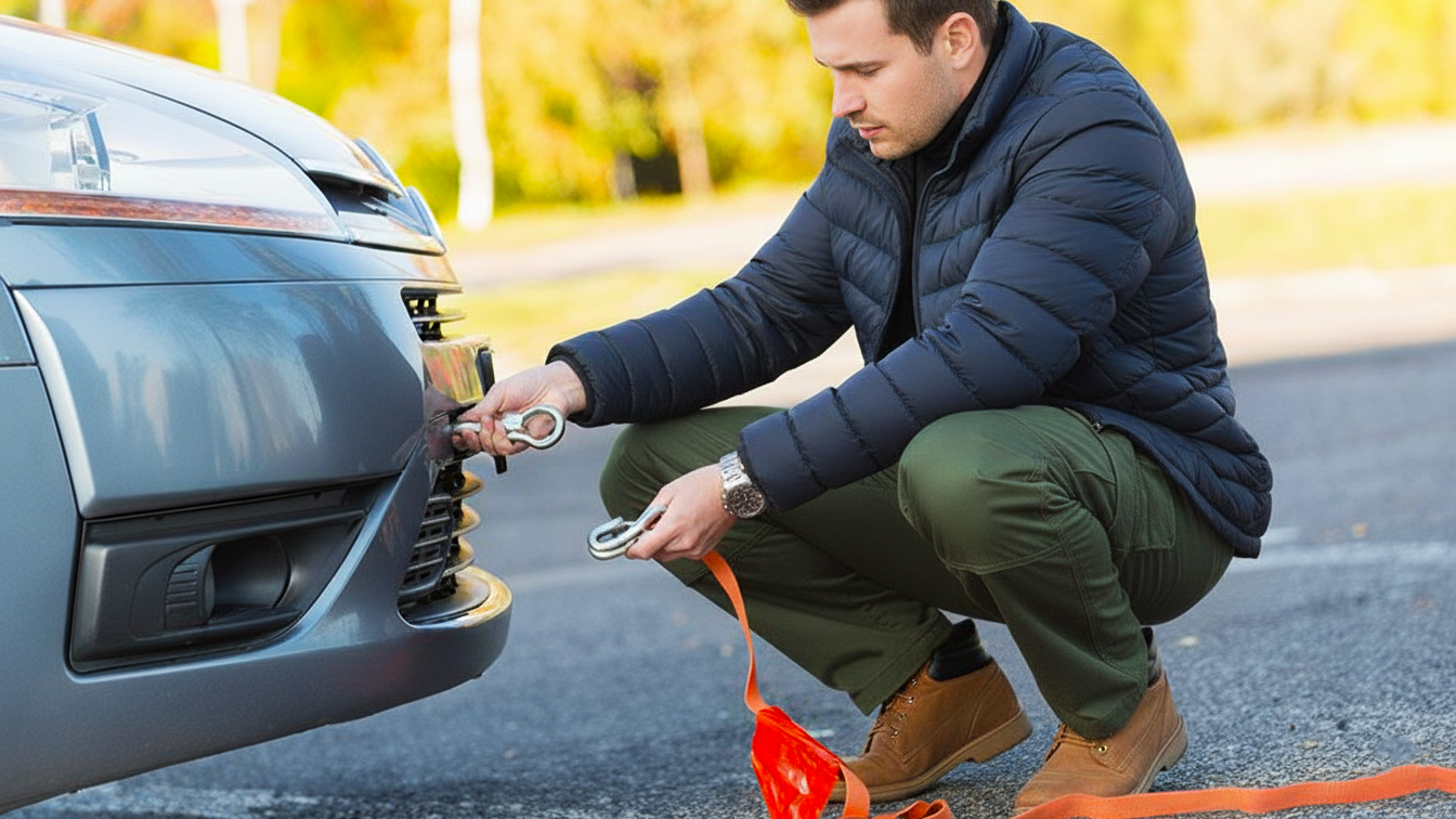 Attaching a rope for towing a car